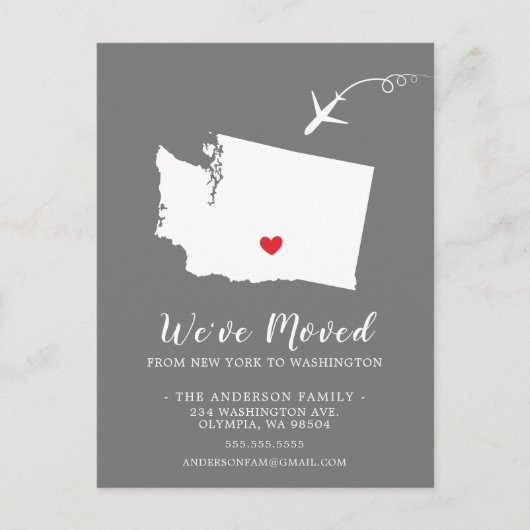 引っ越しアナウンス州ワシントン ポストカード (正面)