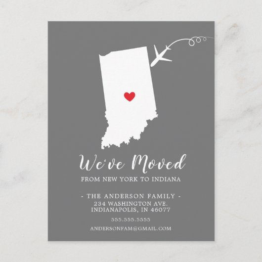引っ越しアナウンス州INDIANAポストカード ポストカード (正面)