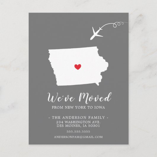 引っ越しアナウンス州IOWAポストカード ポストカード (正面)