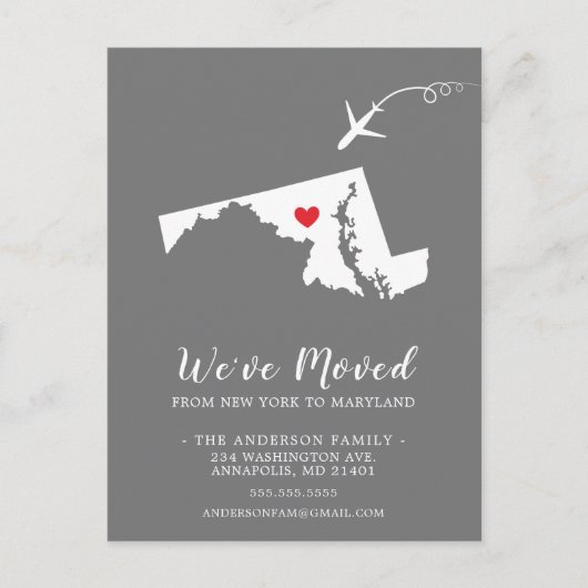 引っ越しアナウンス州MARYLANDポストカード ポストカード (正面)