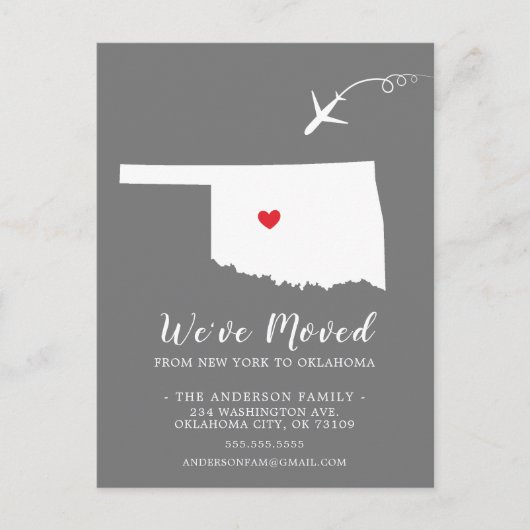引っ越しアナウンス州OKLAHOMAポストカード ポストカード (正面)