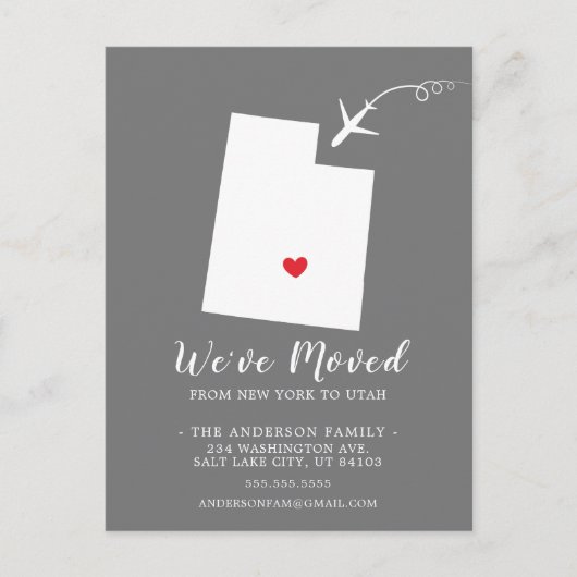 引っ越しアナウンス州UTAHポストカード ポストカード (正面)