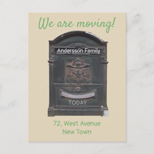 引っ越しアナウンス黒メールボックスカスタム文字 ポストカード (正面)