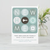 引っ越しハウスアナウンスブルーモダンタイポグラフィ 案内状 (スタンド正面)