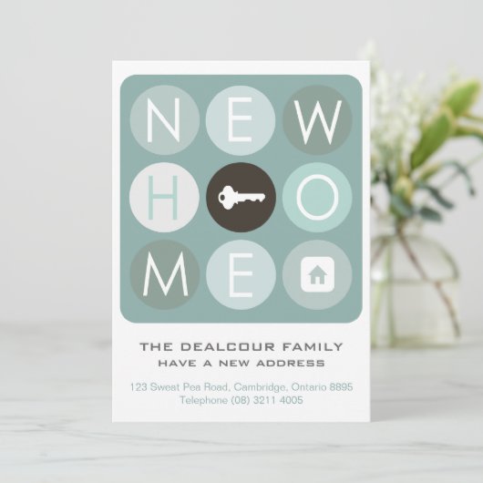 引っ越しハウスアナウンスブルーモダンタイポグラフィ 案内状 (スタンド正面)