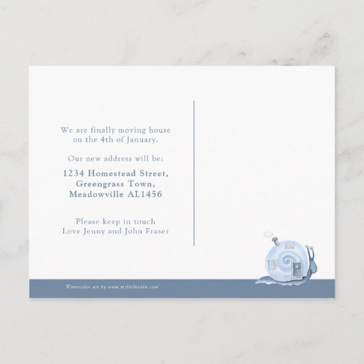 引っ越しホーム事前通知カタツムリの家が青に移動 案内ポストカード (裏面)