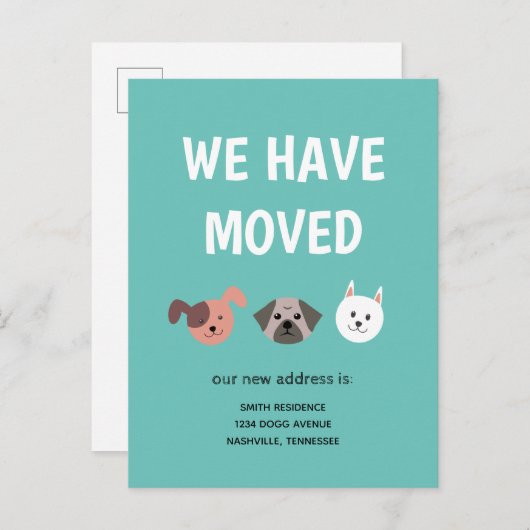 引っ越し図解入りの、写真付きのした可愛い犬種 案内ポストカード (正面/裏面)