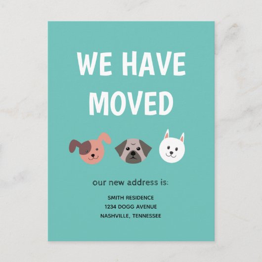 引っ越し図解入りの、写真付きのした可愛い犬種 案内ポストカード (正面)