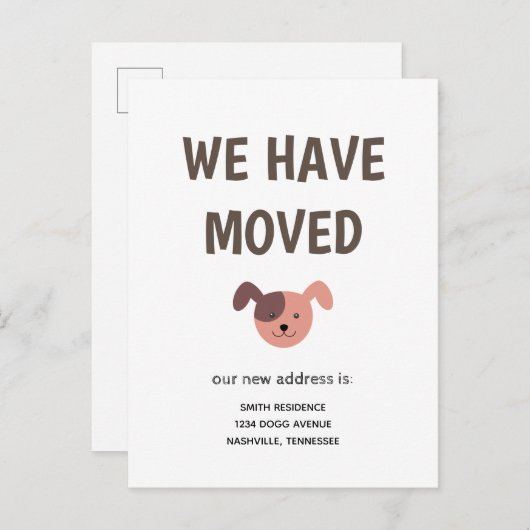 引っ越し図解入りの、写真付きのした可愛い犬 案内ポストカード (正面/裏面)