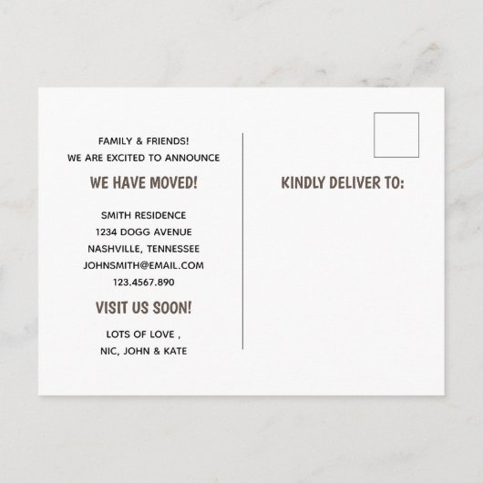 引っ越し図解入りの、写真付きのした可愛い犬 案内ポストカード (裏面)