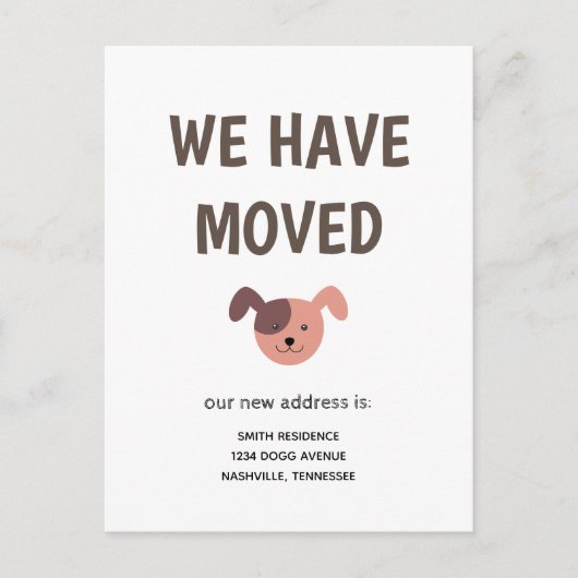 引っ越し図解入りの、写真付きのした可愛い犬 案内ポストカード (正面)