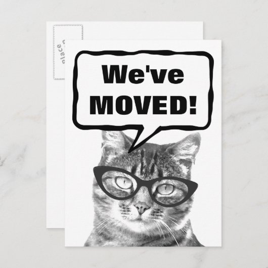 引っ越し用はがきを猫と一緒に移動しおもしろいた 案内ポストカード (正面/裏面)