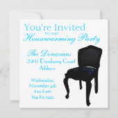 引っ越し祝いパーティーとして椅子の食事 招待状 (正面)