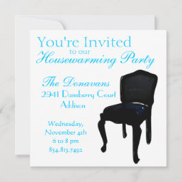 引っ越し祝いパーティーとして椅子の食事 招待状