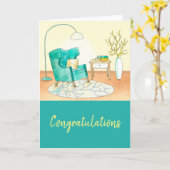 引っ越し祝いパーティーのかわいい家具 カード (黄色い花)