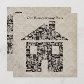 引っ越し祝いパーティーのパーティの招待状-ダマスク織の壁紙 招待状 (正面/裏面)