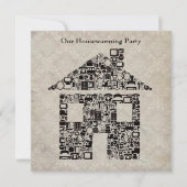 引っ越し祝いパーティーのパーティの招待状-ダマスク織の壁紙 招待状 (正面)