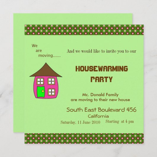 引っ越し祝いパーティーのパーティの招待状 招待状 (正面/裏面)