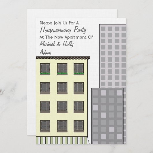 引っ越し祝いパーティーのパーティの招待状-新しいアパート 招待状 (正面/裏面)