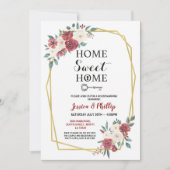 引っ越し祝いパーティーのパーティーによっては新しい家の家の赤が開花します 招待状 (正面)