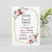 引っ越し祝いパーティーのパーティーによっては新しい家の家の赤が開花します 招待状 (スタンド正面)