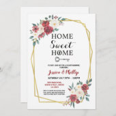 引っ越し祝いパーティーのパーティーによっては新しい家の家の赤が開花します 招待状 (正面/裏面)