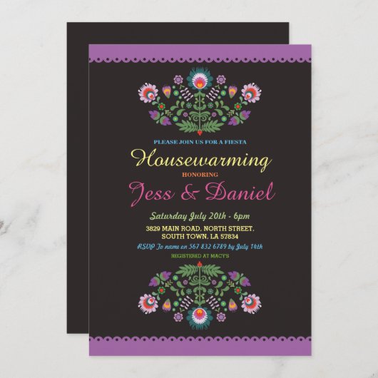 引っ越し祝いパーティーのパーティーのフェスタのメキシコ花の招待 招待状 (正面/裏面)