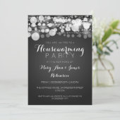 引っ越し祝いパーティーのパーティーのモダンな点の黒 招待状 (スタンド正面)