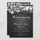 引っ越し祝いパーティーのパーティーのモダンな点の黒 招待状 (正面/裏面)