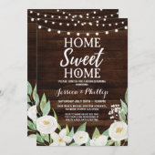 引っ越し祝いパーティーのパーティーの木製の素朴で新しい家の招待 招待状 (正面/裏面)