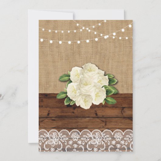 引っ越し祝いパーティーのパーティーの素朴な家のばら色のバーラップ木 招待状 (裏面)