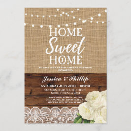 引っ越し祝いパーティーのパーティーの素朴な家のばら色のバーラップ木 招待状