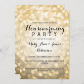 引っ越し祝いパーティーのパーティーの金ゴールドのグリッターライト 招待状 (正面/裏面)