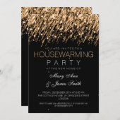 引っ越し祝いパーティーのパーティーの金ゴールドの落下星 招待状 (正面/裏面)