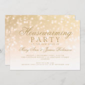 引っ越し祝いパーティーのパーティーの金ゴールドの輝きライト 招待状 (正面/裏面)