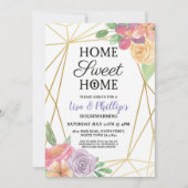 引っ越し祝いパーティーのパーティーの金ゴールドフレームの夏の花の招待 招待状 (正面)