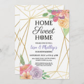 引っ越し祝いパーティーのパーティーの金ゴールドフレームの夏の花の招待 招待状 (正面/裏面)
