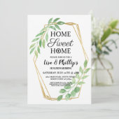 引っ越し祝いパーティーのパーティーの金ゴールドフレームの夏の葉の招待 招待状 (スタンド正面)