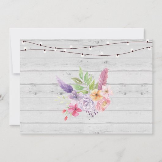 引っ越し祝いパーティーのヴィンテージの家の甘い灰色のピンクの花 招待状 (裏面)