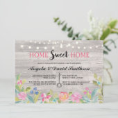 引っ越し祝いパーティーの家の甘い家のヴィンテージの素朴な招待 招待状 (スタンド正面)