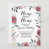 引っ越し祝いパーティーの新しい家の家の赤い花の群葉 招待状 (正面)