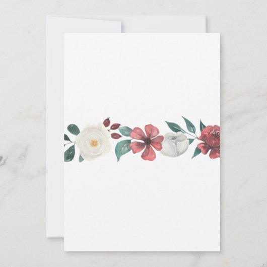 引っ越し祝いパーティーの新しい家の家の赤い花の群葉 招待状 (裏面)