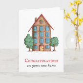 引っ越し祝いパーティーアパートメント建物 カード (黄色い花)