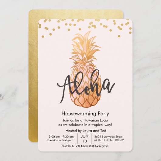 引っ越し祝いパーティーアロハルアウ（ハワイ式宴会）ハワイアンパーティの招待状 招待状 (正面/裏面)