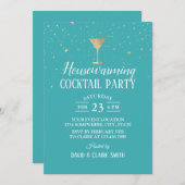 引っ越し祝いパーティーカクテルパーティーエレガントターコイズ 招待状 (正面/裏面)