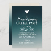 引っ越し祝いパーティーカクテルパーティーエレガントティール（緑がかった色）グラデーション 招待状 (正面/裏面)