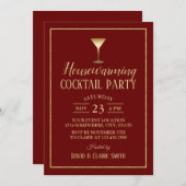 引っ越し祝いパーティーカクテルパーティーエレガントブルゴーニュ金ゴールド 招待状 (正面/裏面)