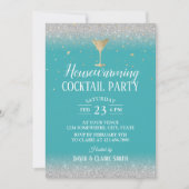 引っ越し祝いパーティーカクテルパーティーモダンターコイズ 招待状 (正面)