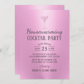 引っ越し祝いパーティーカクテルパーティーモダンピンク 招待状 (正面/裏面)