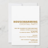 引っ越し祝いパーティーカクテルパーティーモダンホワイト金ゴールド 招待状 (正面)